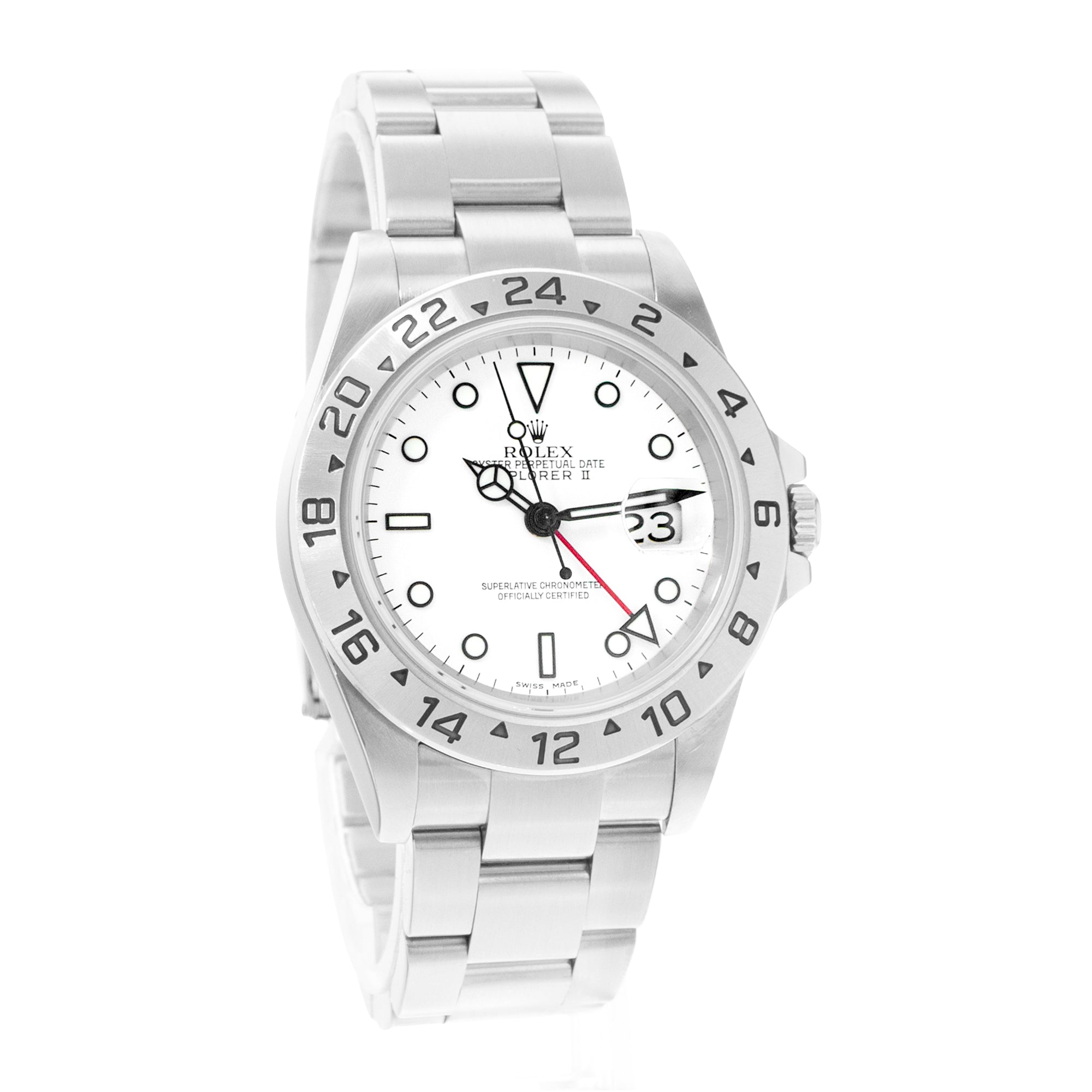 Silver watch with a white face on a white background