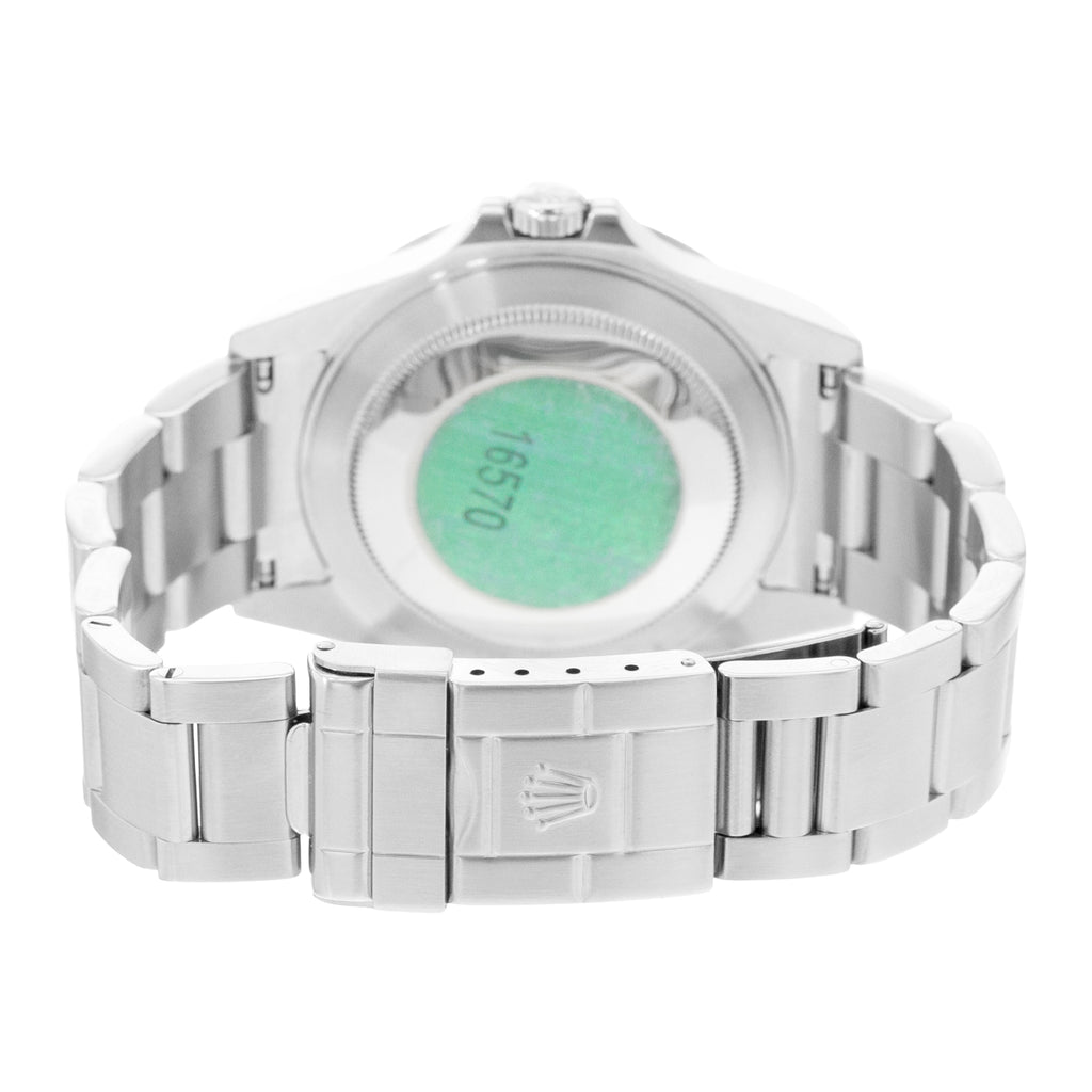 Silver watch with a visible brand logo on a white background