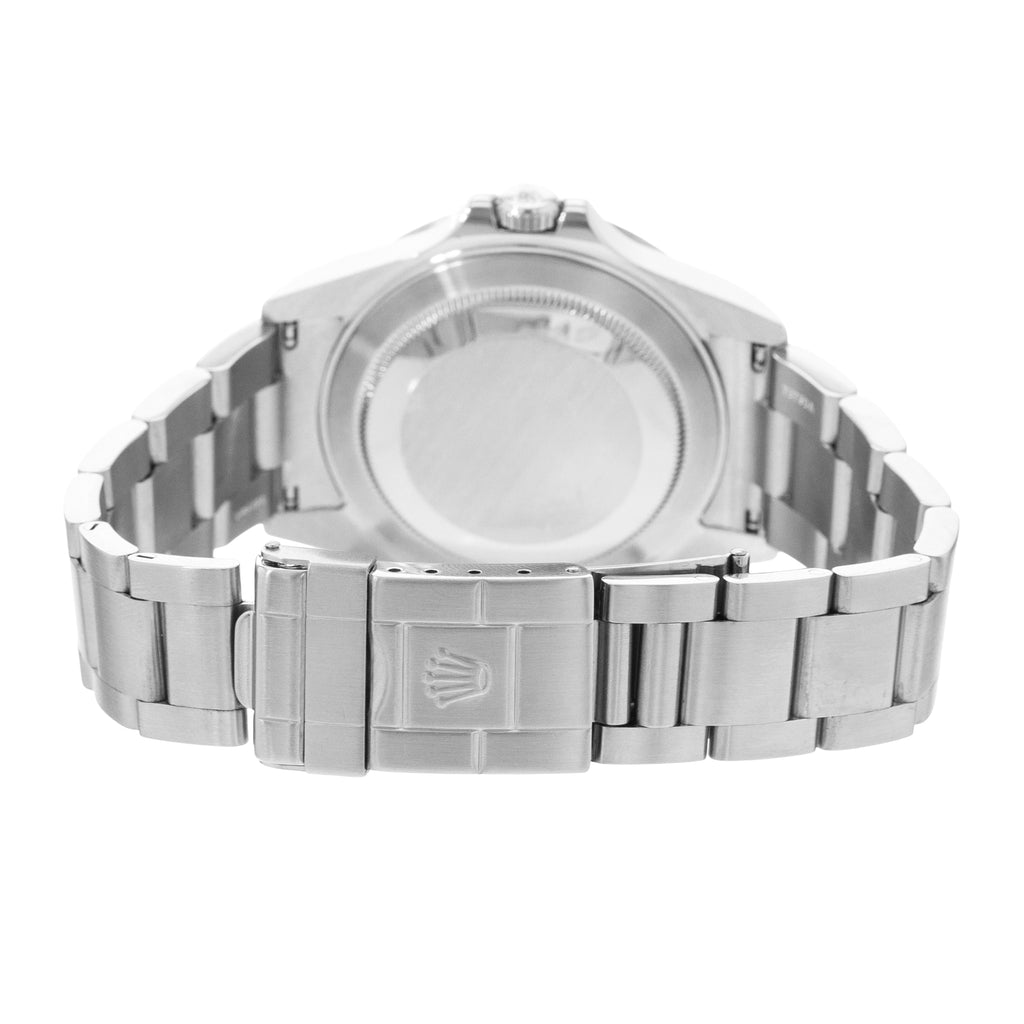 Silver watch with metal band on a white background