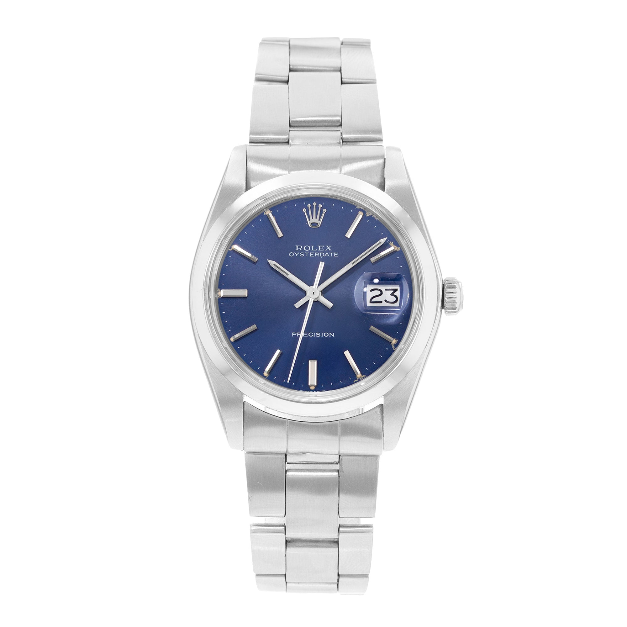 Rolex Oyster Precision Ref. 6694 Blue Index Dial Steel Oyster Bracelet Mens Watch Circa 1974