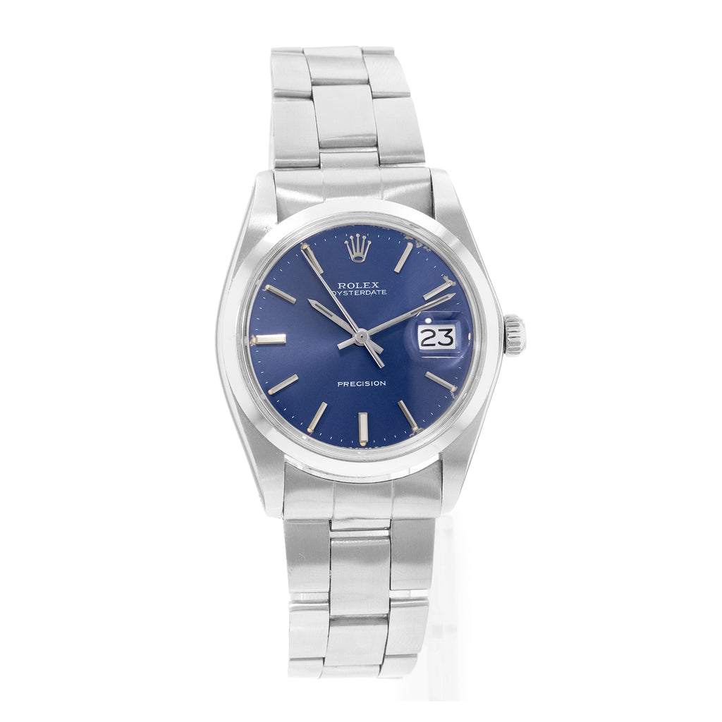 Rolex Oyster Precision Ref. 6694 Blue Index Dial Steel Oyster Bracelet Mens Watch Circa 1974