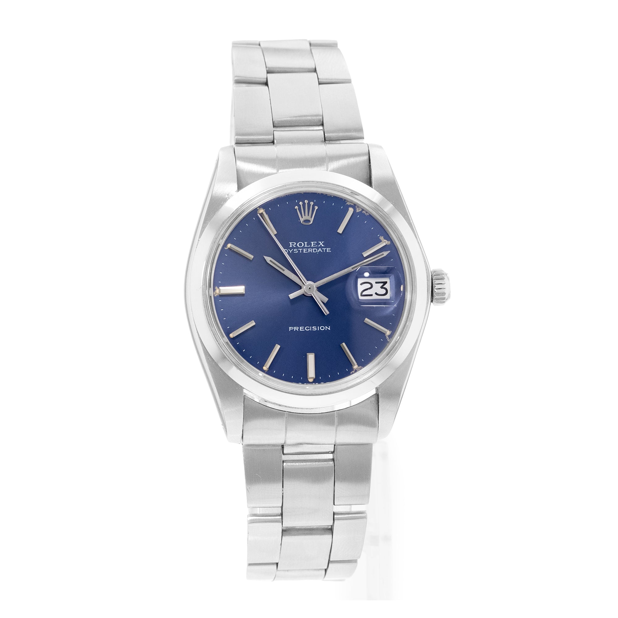 Rolex Oyster Precision Ref. 6694 Blue Index Dial Steel Oyster Bracelet Mens Watch Circa 1974
