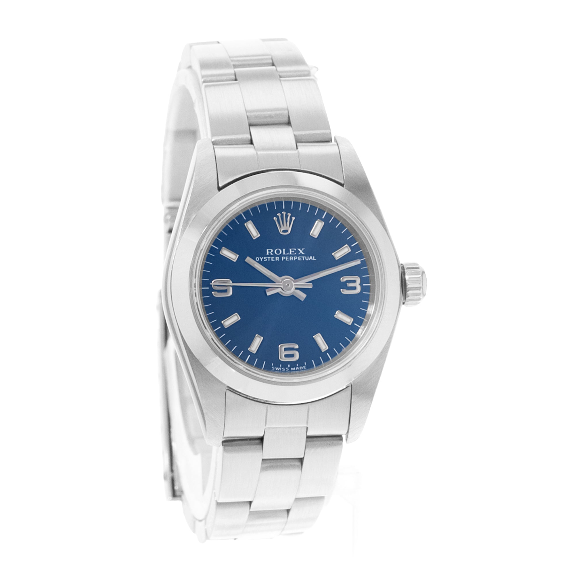 Rolex Oyster Perpetual 24 Ref. 76080 Blue Arabic Dial Steel Oyster Bracelet Ladies Watch Circa 1999